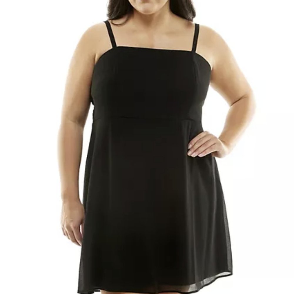 JUNIORS BLACK LILY ROSE SQUARE NECK SKATER DRESS SIZE 1X  #635